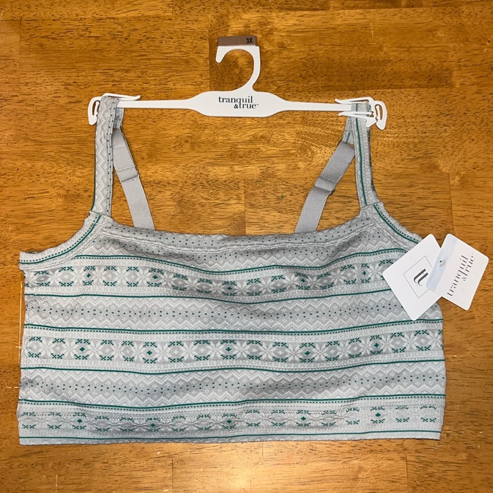 Tranquil & True Ribbed Seamless Gray Teal Knit Pattern Comfort Bra Size 3X